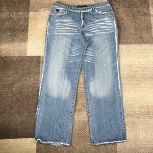 Platinum Collection Mens Baggy Blue Denim Jeans 38x34 Y2K Wide Leg Whiskering